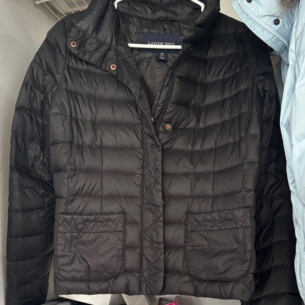 Lands' End Women's Black Lightweight Quilted Puffer Coat